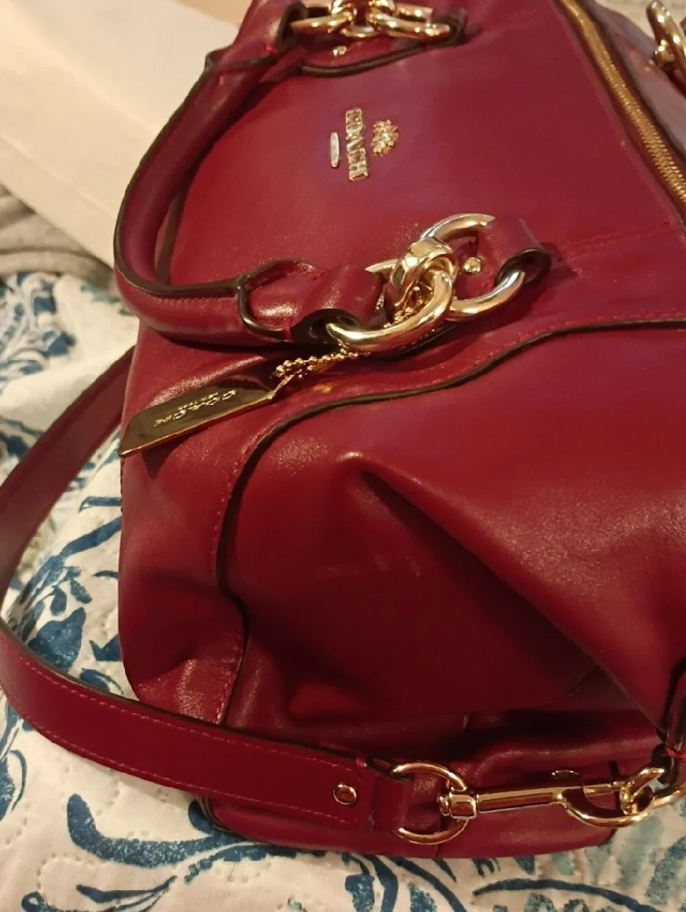 Coach Deep Red Leather Satchel with Gold Hardware
